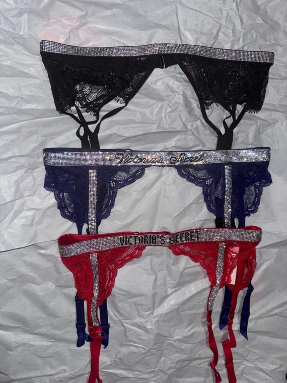 Shine Strap Lace Garter Belts Victoria Secret red, Black and purple