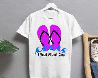 Archivo SVG de verano para Cricut, I Need Vitamin Sea, svg en capas, olas, chanclas, descarga PNG y archivo digital de descarga SVG