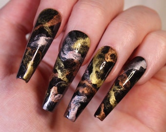 Metallic Marble(MTO)•Press on nails•marble false nails•Stick on nails•Reusable nails•xl nails•gold marble press ons• full cover•collectible