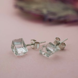 Tiny Recycled Silver Earrings with Upcycled Clear Glass| Sustainable Chic Jewellery | Dainty Eco-Friendly Stud Jewellery