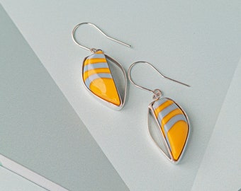 Vibrant Handmade Glass Art and Silver Dangle Earrings - Handmade Yellow and Blue Jewelry - Eye-catching accessory