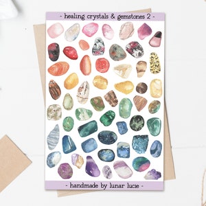 Crystal Gemstone Sticker Sheet Design 2 | Witchy Gemstone Crystal Stickers for Planners, Magic Book of Shadows, Witch Grimoire and Journals