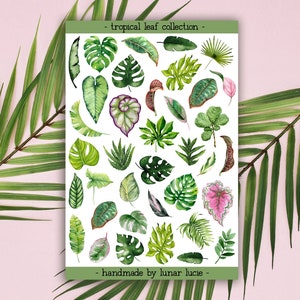 Tropical Plant Leaf Sticker Sheet Tropical Plants Stickers Plant Decor Planner Stickers House Plant Lover Gift image 1