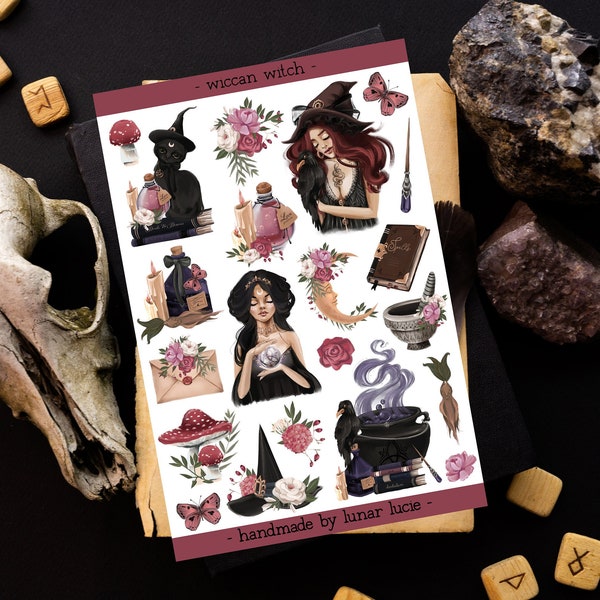 Wiccan Witch Sticker Sheet | Wicca Decor Stickers | Pagan Witchy Stickers for Book Of Shadows, Grimoire, Planner, Scrapbook & Bujo Stickers