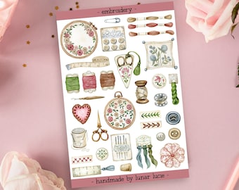 Embroidery Sticker Sheet | Sewing Stickers | Crafting Hobby Deco Planner & Journal Stickers | Gift For Sewer | Sewing Embroidery Gift