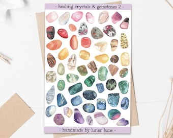 Crystal Gemstone Sticker Sheet Design 2 | Witchy Gemstone Crystal Stickers for Planners, Magic Book of Shadows, Witch Grimoire and Journals