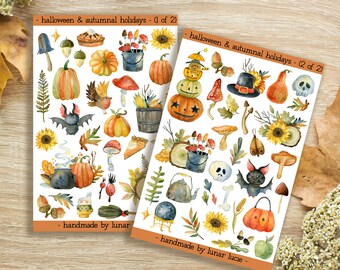 Halloween & Autumnal Holiday Sticker SET | Mabon Samhain Stickers | Autumn Fall Planner Stickers | Book Of Shadows Grimoire Sticker
