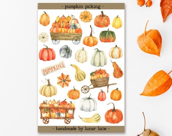 Pumpkin Picking Sticker Sheet | Autumn Planner Stickers | Fall Planner Stickers | Pumpkin Decor Stickers | Halloween Stickers | Planner Deco