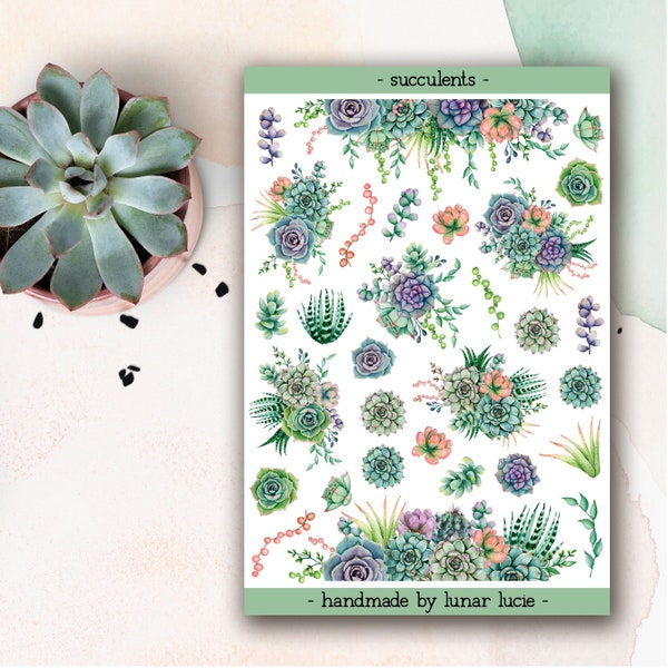 Succulent Deco Planner Sticker Sheet | Plant Stickers | Cactus Stickers | Succulent Stickers | Plant Lover Gift | Plant Decor Stationery