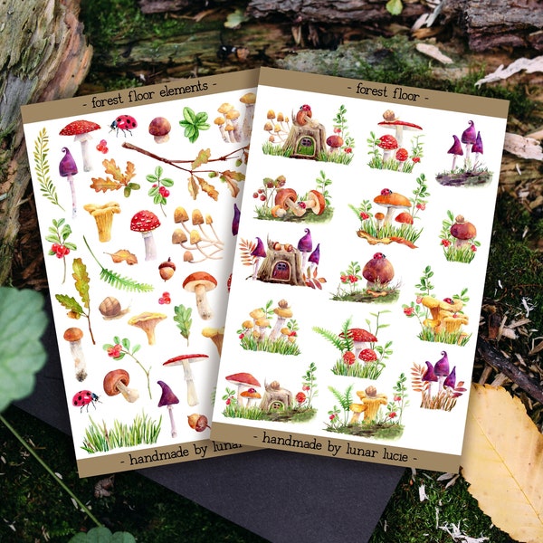 Forest Floor Sticker Set | Woodland Stickers | Forest Stickers  | Mushroom Autumn Fall Stickers for Planners, Bullet Journals & Scrapbooks