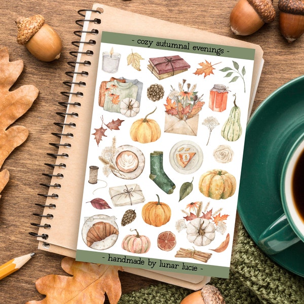 Stickers automne cosy pour agenda | Stickers Hygge d'automne | Esthétique d'automne d'automne | Décoration d'automne | Feuille d'autocollants déco bohème