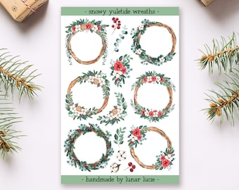 Yuletide Floral Wreath Sticker Sheet | Yule Winter Flower Wreath Stickers for Planner, Scrapbook & Bullet Journal | Xmas Stocking Filler