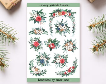 Yuletide Floral Sticker Sheet | Yule Winter Greenery Foliage Stickers for Planner, Scrapbook & Bullet Journal | Christmas Stocking Filler
