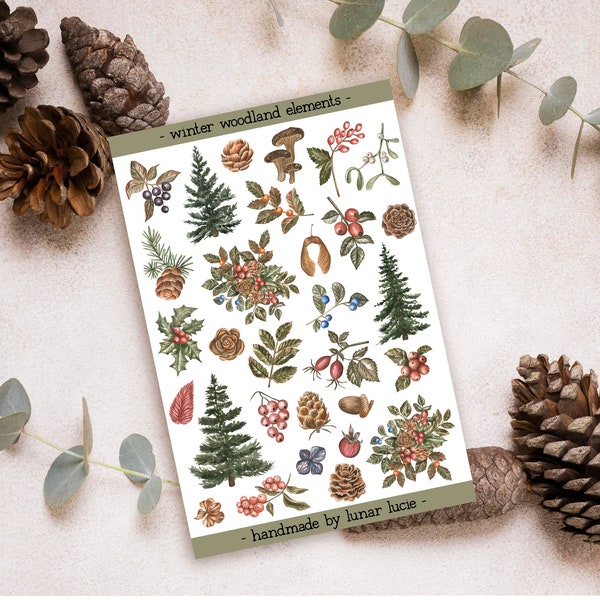 Winter Woodland Sticker Sheet | Woodland Forest Stickers | Winter Woodland Stickers | Christmas Planner, Bullet Journal & Scrapbook Stickers