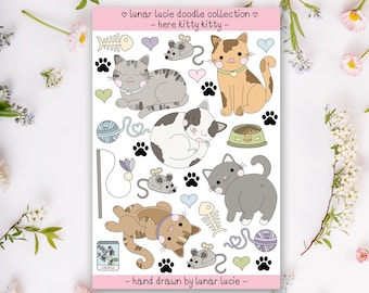 Kawaii Cat Sticker Sheet | Cute Cat Sticker Sheet | Hand-Drawn Cat Stickers | Crazy Cat Lady Gift | Cat Planner Stickers