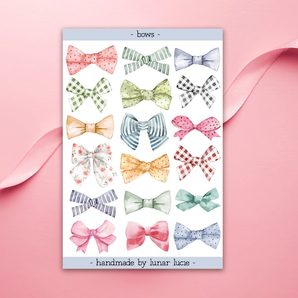 Feuille d'autocollants d'arc | Autocollants avec nœud en tissu | Autocollants de planificateur pastel | Autocollants pastels de journal de balle | Stickers Déco Pastel | Arcs Autocollants