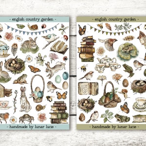English Country Garden Decor Sticker Sheet | Cottagecore Stickers | Spring Cottagecore Decor Easter Planner, Journal & Scrapbook Stickers