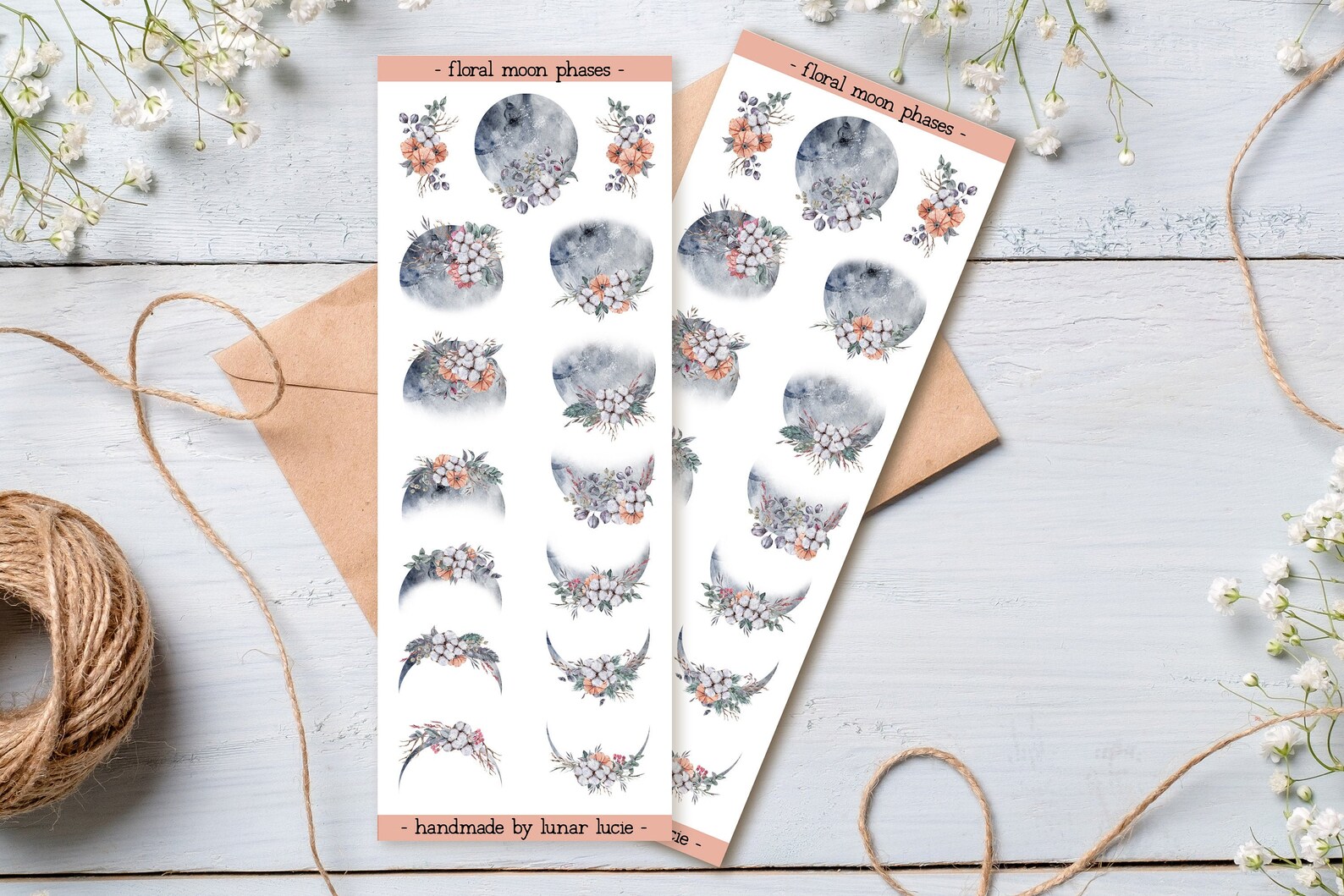 Download Watercolour Floral Moon Phase Vinyl Stickers Celestial ...