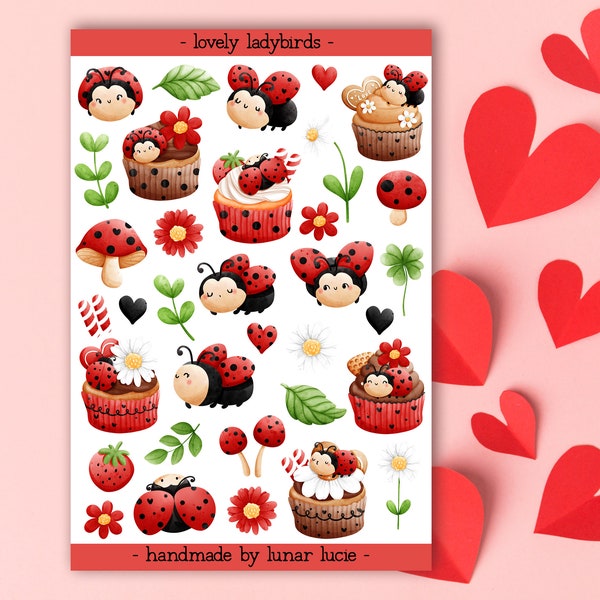 Lovely Ladybird Sticker Sheet | Ladybug Ladybird Decor Stickers | Valentines Love Bug Planner & BUJO Stickers | Valentines Sticker Sheet