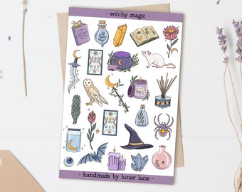 Witchy Magic Planner Stickers | Witch, Wiccan and Pagan Magical Sticker Sheet for Planners, Book of Shadows & Bullet Journals