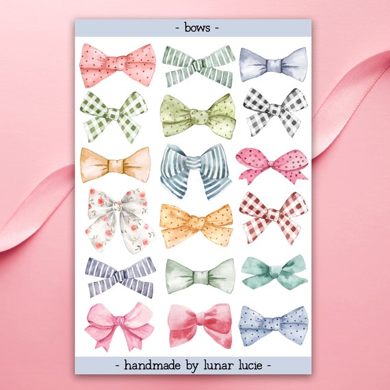 Bow Sticker Sheet | Fabric Bow Stickers | Pastel Planner Stickers | Bullet  Journal Pastel Stickers | Pastel Deco Stickers | Bows Stickers