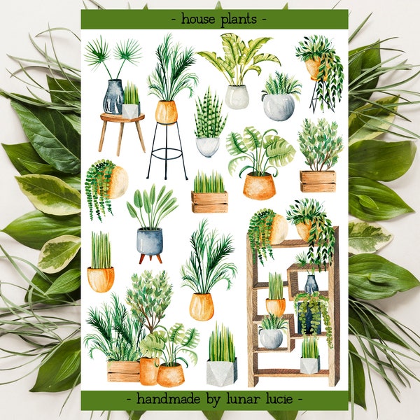 House Plant Sticker Sheet | Potted Plant, Indoor Plant, House Plant Stickers | Planner, Journal & Scrapbooking Stickers | Plant Lover Gift