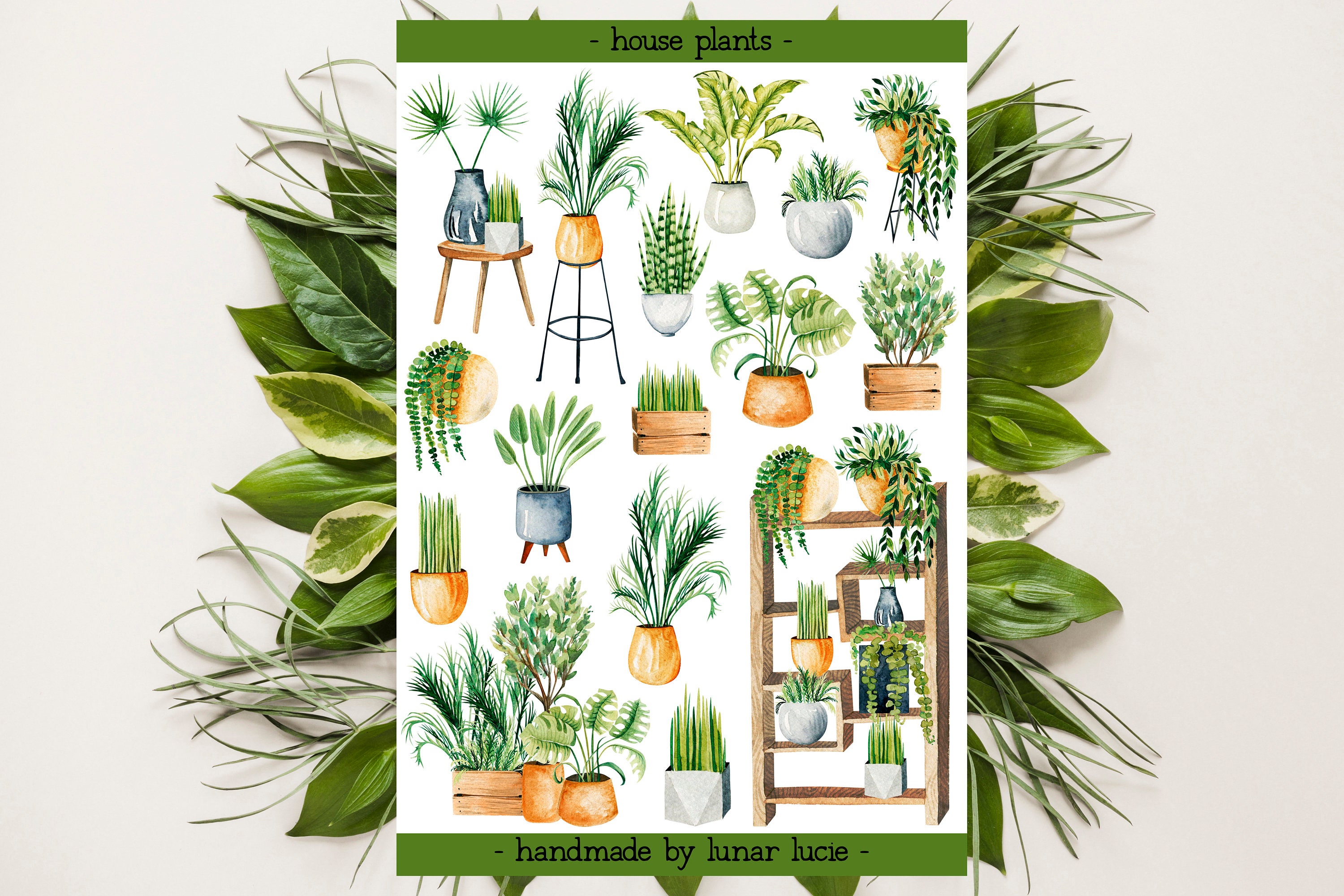 House Plant Stickers, Planner Stickers, Sticker Sheet, Handmade Stickers,  Bullet Journal Stickers, Laptop Stickers, Plant Lover, Cute 