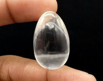 100% Natural Clear Quartz Crystal Egg Shape Cabochon Loose Gemstone Sparkling Stone Size 30x18 MM