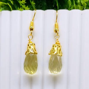 Lemon Quartz Dangle Earrings: Handmade Gemstone Bridal Jewelry