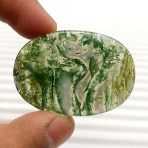 54 Carat Scenic Moss Agate Stone: Oval Gemstone (43x30x4 MM