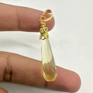 Lemon Quartz Pendant: Designer Brass Geode Gemstone Jewelry
