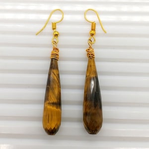 Pendientes de ojo de tigre, pendientes de piedra marrón, pendientes de piedras preciosas hechos a mano, pendientes de novia, pendientes largos, joyas colgantes, regalos de pendientes para ella