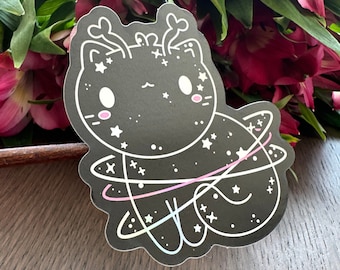 Pegatina de gato alienígena con constelación - Contorno de cielo estrellado - Pegatina de vinilo holográfica