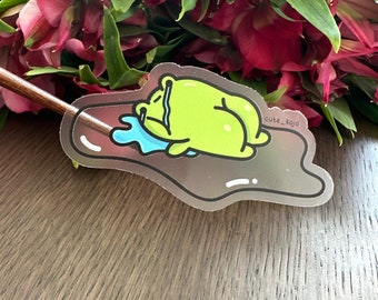 Pegatina de rana llorando - Rana en un charco de lágrimas - Vinilo decorativo emotivo - Vinilo transparente