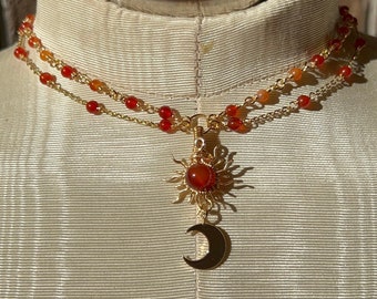 Carnelian Sun Necklace / Sun Pendant