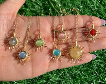 Sun Necklace/ Wire Wrapped Sun/ Handmade Wire Wrapped Sun /Crystal Necklace