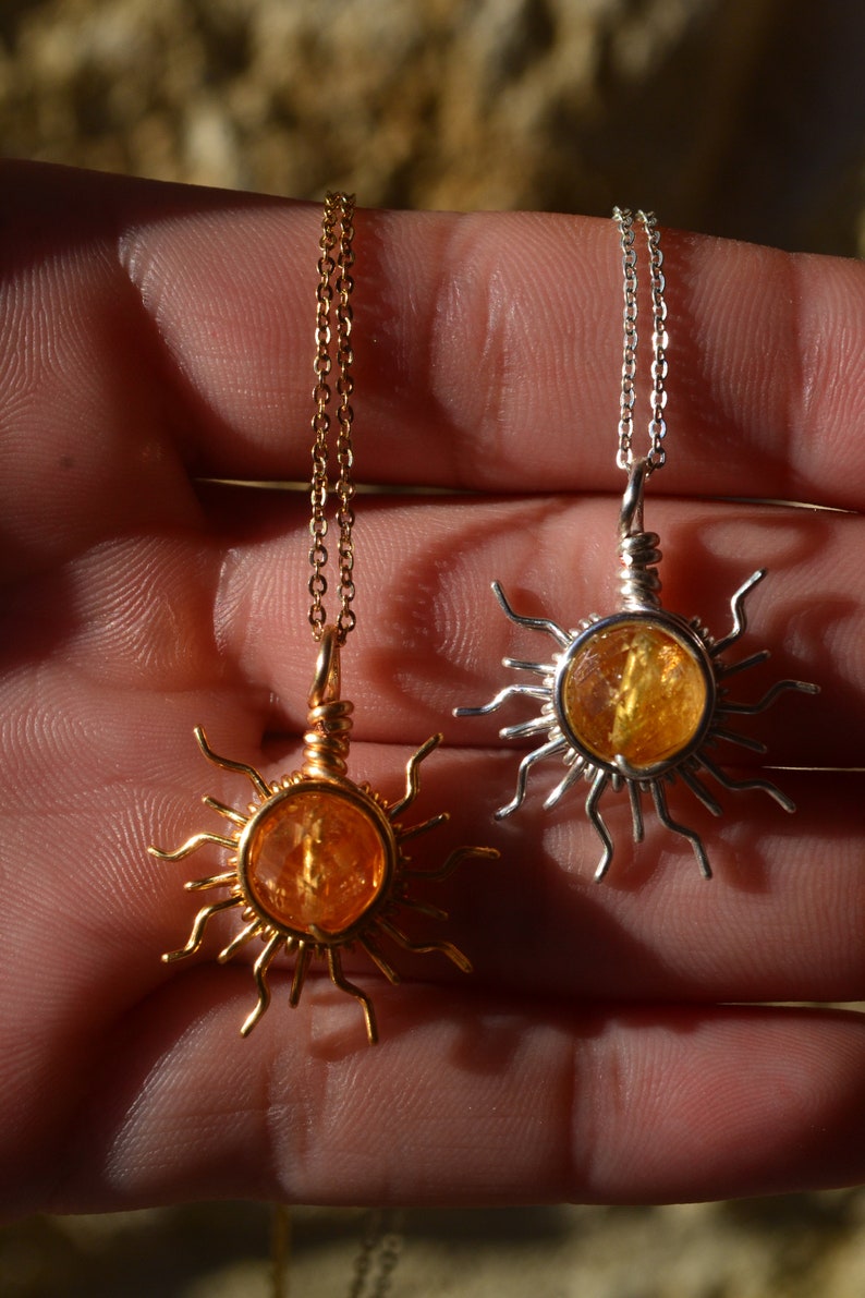 Sun Necklace/ Wire Wrapped Sun/ Handmade Wire Wrapped Sun /Crystal Necklace image 3