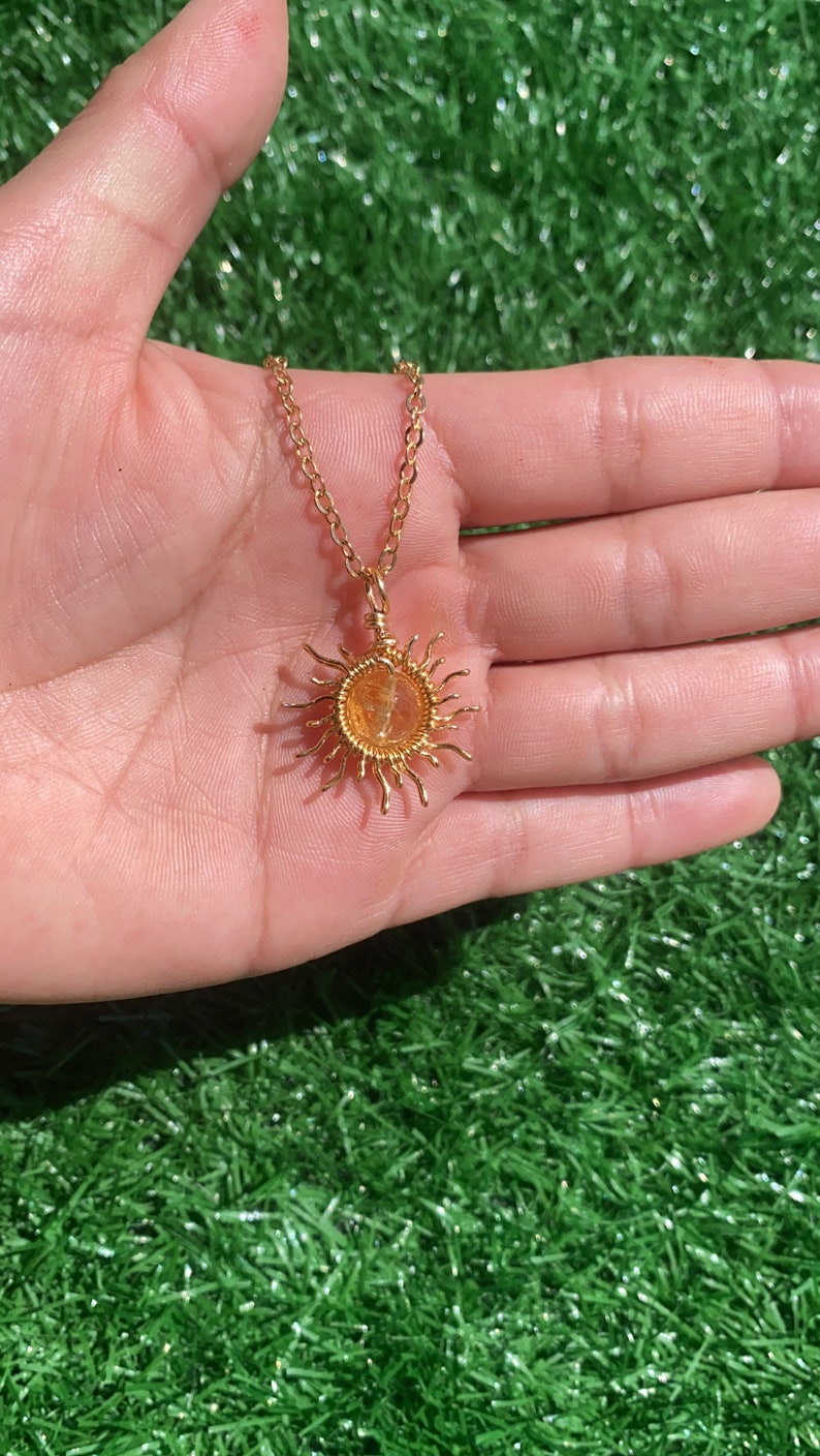 Sun Necklace/ Wire Wrapped Sun/ Handmade Wire Wrapped Sun /Crystal Necklace image 2