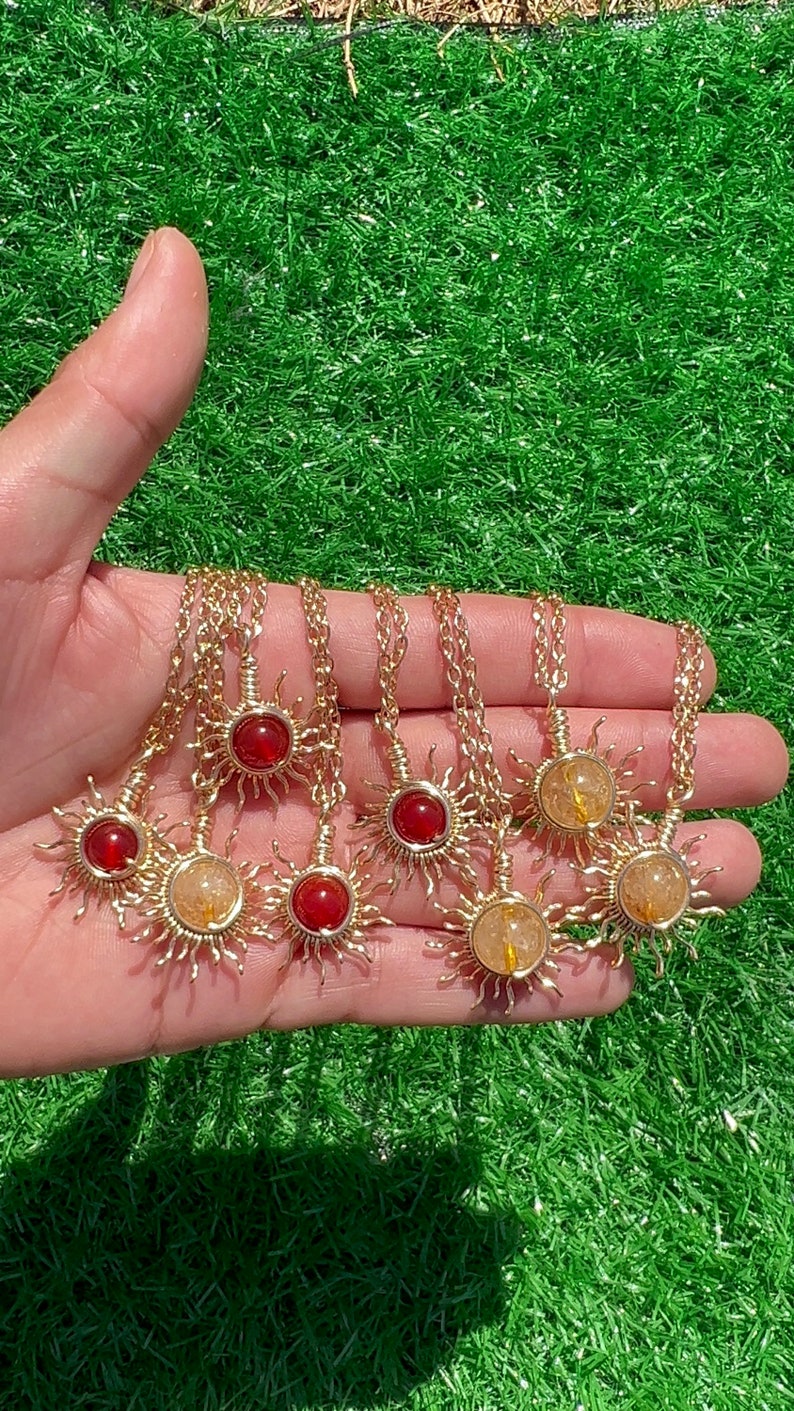 Sun Necklace/ Wire Wrapped Sun/ Handmade Wire Wrapped Sun /Crystal Necklace image 8