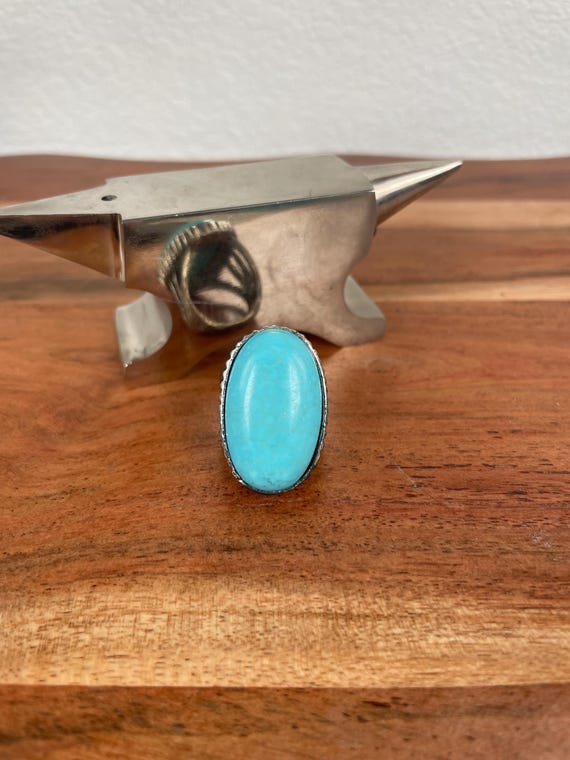 Minimal Turquoise Oval Statement Ring – Simple Si… - image 1