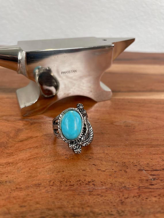 Oval Turquoise Feather Ring, Delicate Turquoise J… - image 1