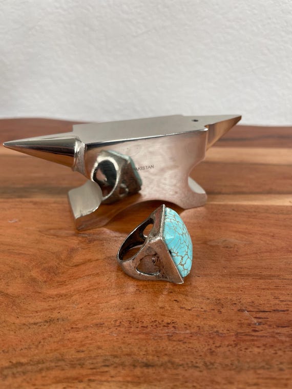 Unique Vintage Square Turquoise Statement Ring, V… - image 2