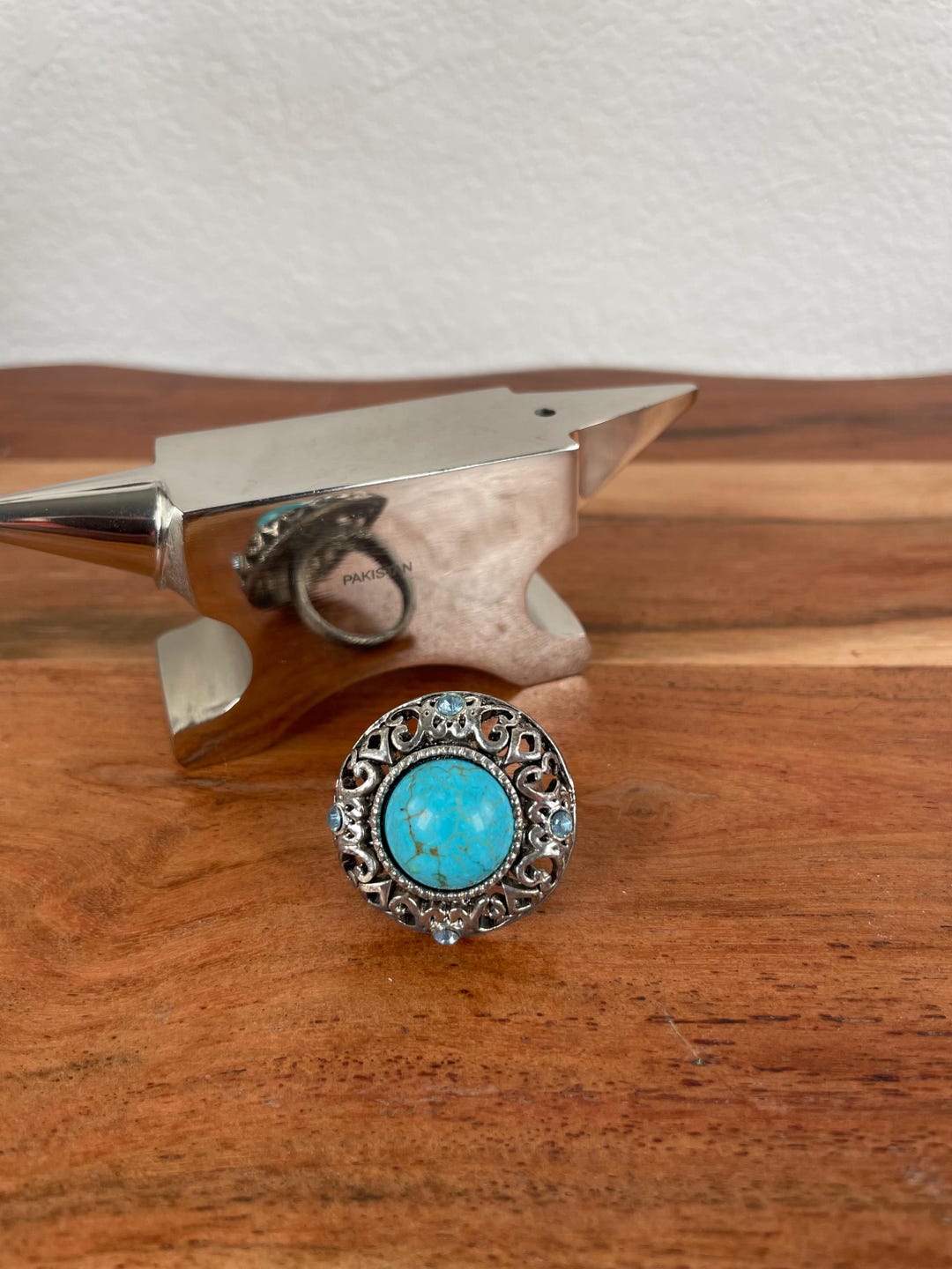 Vintage Turquoise Statement Ring, Antique Silver Filigree, Adjustable ...