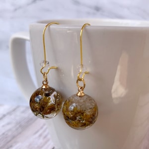 Crystal sphere jewelry with dried flower earrings, crystal ball earrings, resin flower crystal, woodland earrings, mindfulness gift