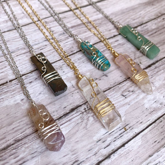 Semi Precious Stones Meaning Necklace, Real Crystal Pendant, Wirewrapped  Jewelry, Real Stone Necklace, Aventurine Crystal, Mindfulness Gift 
