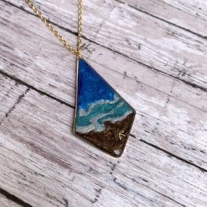 Ocean resin necklace, blue ocean jewelry, gold pendant necklace, resin crystal necklace, mindfulness gift, planet necklace, natural resin