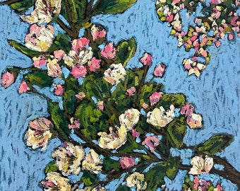 Fresh Blooming Apple Tree - Original Oil Pastel Painting 9x12