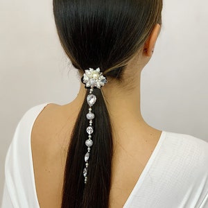 Strass oder klare Kristalle Braut Haargummi, Ausgefallenes Boho eleganter Pferdeschwanzhalter, Zartes Hochzeit Haargummi für Brautjungfern
