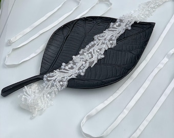 Thin illusion lace bridal belt, Slim sequins wedding dress belt for bride, Modern wedding sash, Embroidered sheer wedding belt for dress