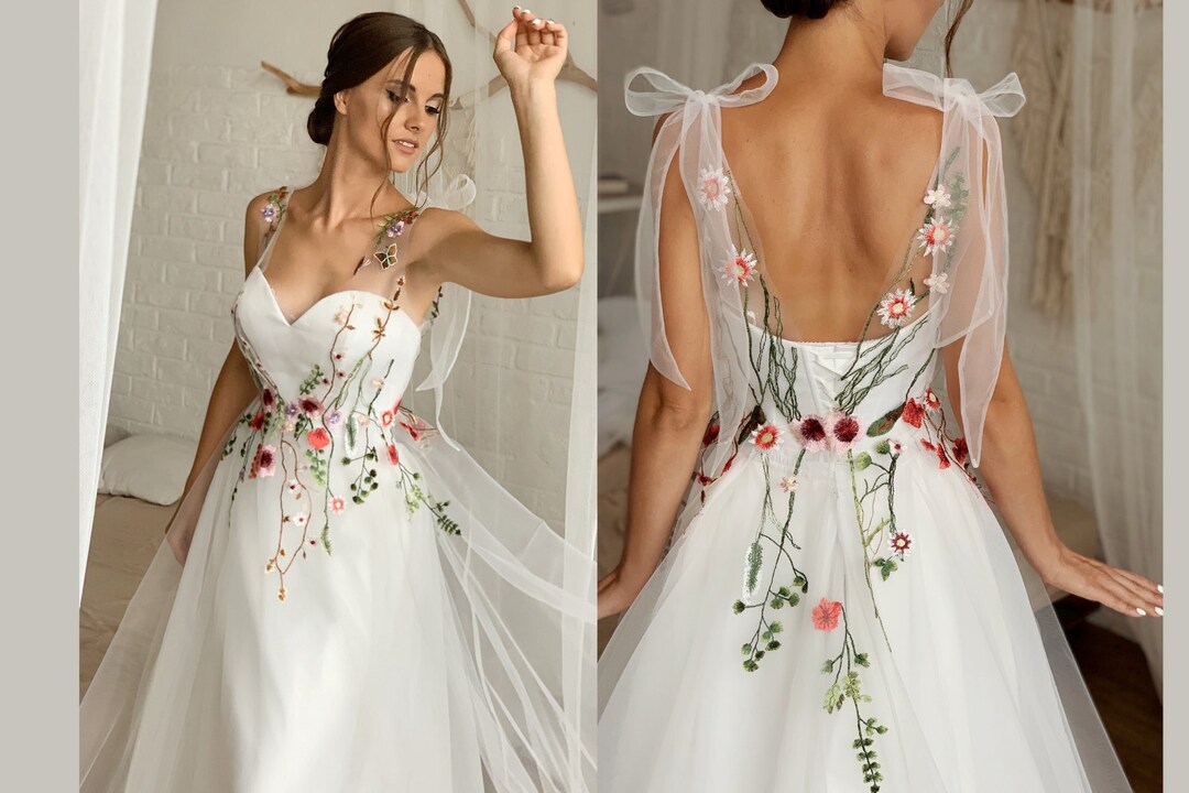 Embroidered Floral Colorful Wedding Dress for Women. Fairy Etsy